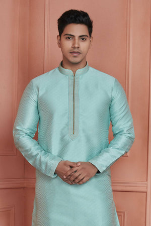 Sky Blue Embroidered Jacquard Kurta Pyjama Set