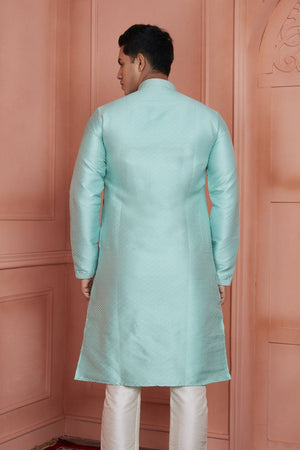 Sky Blue Embroidered Jacquard Kurta Pyjama Set