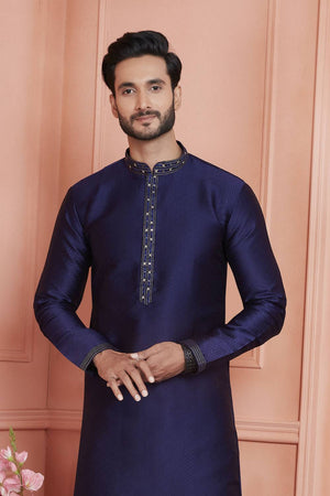 Blue Embroidered Jacquard Kurta Pyjama Set