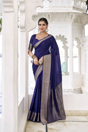 Blue Woven Chinon Saree