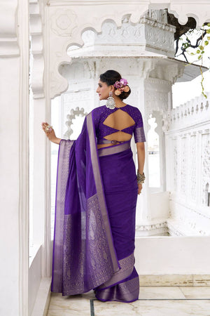 Violet Woven Chinon Saree