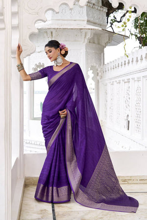 Violet Woven Chinon Saree