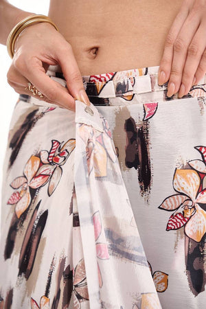 White Floral Printed Chinon Ready to Wear Saree