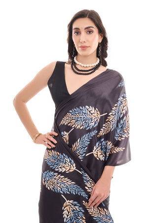 Black Printed Chinon Ready to Wear Saree
