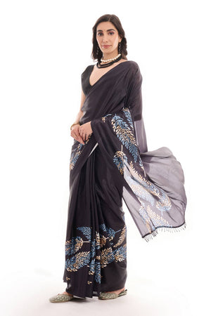 Black Printed Chinon Ready to Wear Saree