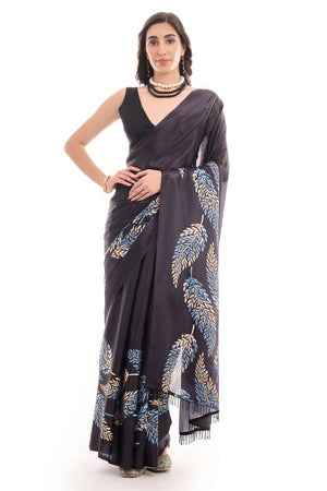 Black Printed Chinon Ready to Wear Saree