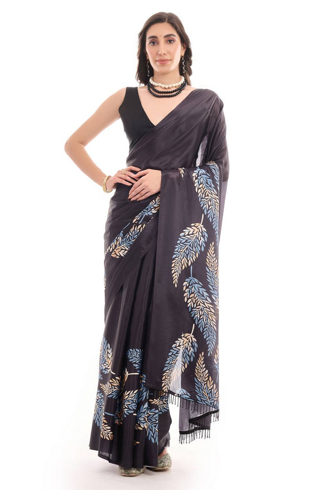 Black Printed Chinon Ready to Wear Saree
