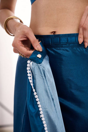 Turquoise Printed Chinon Ready to Wear Saree