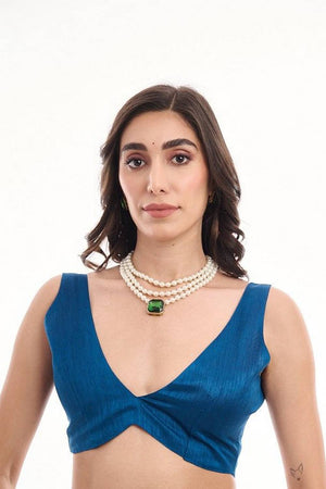 Turquoise Printed Chinon Ready to Wear Saree