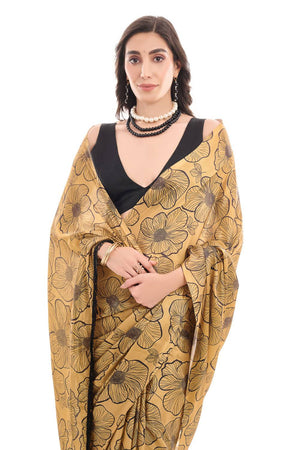 Mustard Printed Chinon Ready to Wear Saree