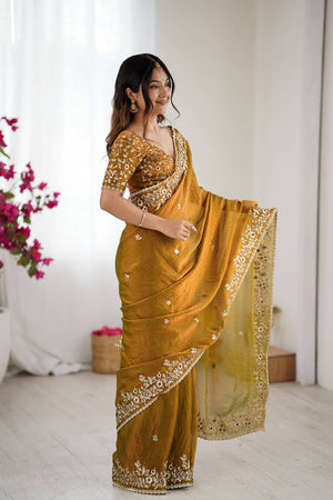 Mustard Sequin with Embroidered Saree
