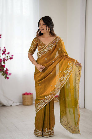 Mustard Sequin with Embroidered Saree