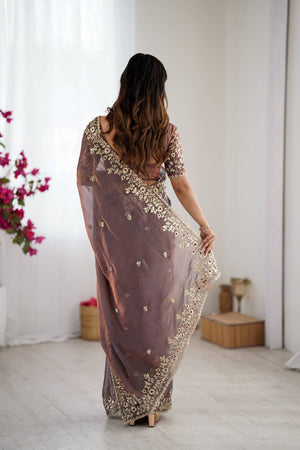 Grey Sequin with Embroidered Saree