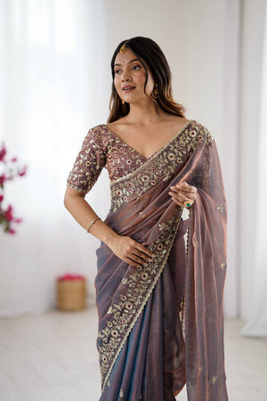 Grey Sequin with Embroidered Saree