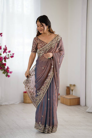 Grey Sequin with Embroidered Saree