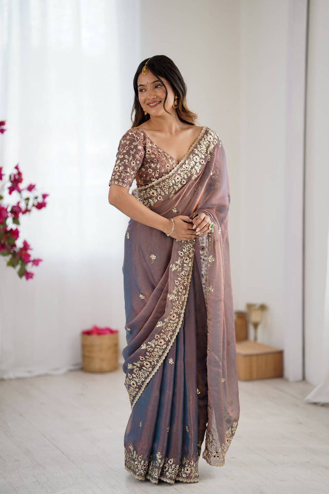 Grey Sequin with Embroidered Saree