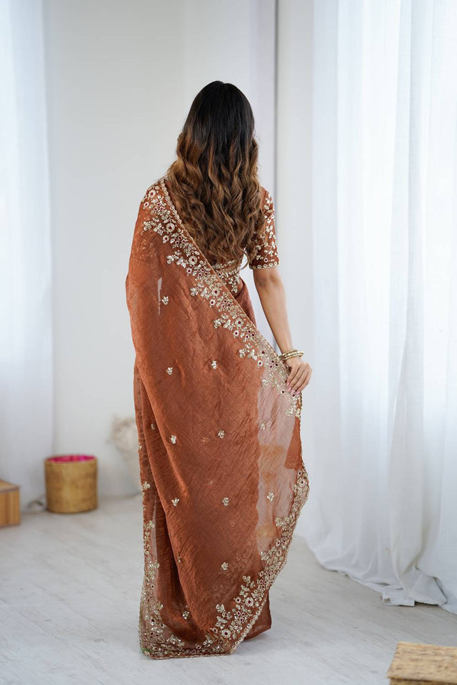 Brown Sequin with Embroidered Saree