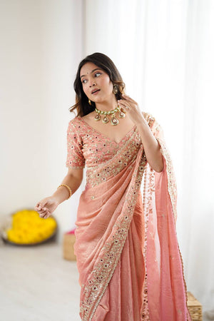 Peach Sequin with Embroidered Saree