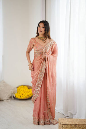 Peach Sequin with Embroidered Saree