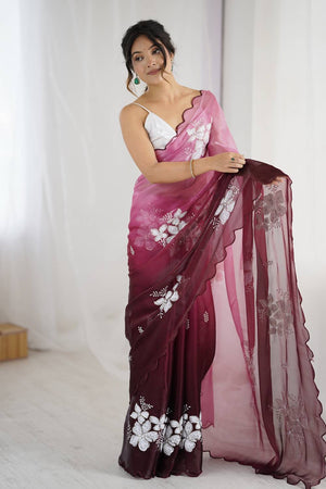 Maroon Sequin with Embroidered Saree