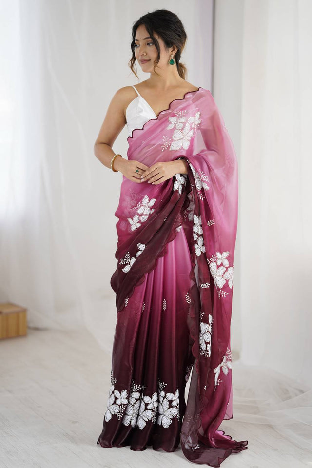 Maroon Sequin with Embroidered Saree