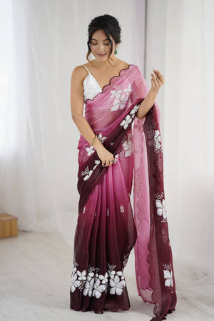 Maroon Sequin with Embroidered Saree
