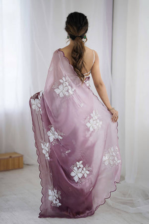 Violet Sequin with Embroidered Saree