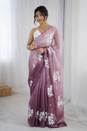 Violet Sequin with Embroidered Saree