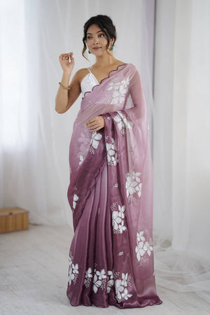 Violet Sequin with Embroidered Saree