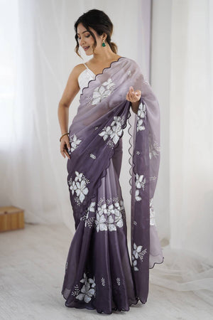Grey Sequin with Embroidered Saree