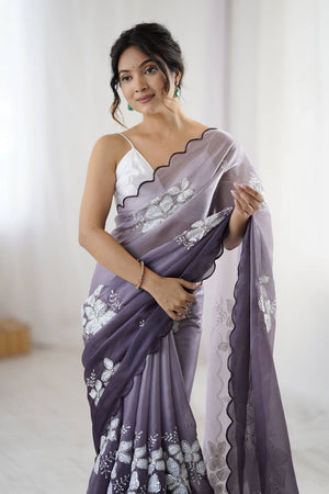 Grey Sequin with Embroidered Saree