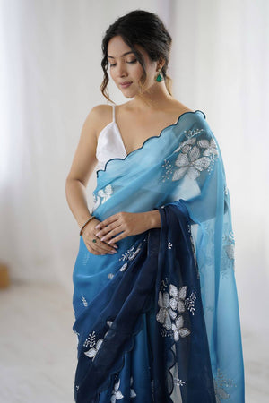 Blue Sequin with Embroidered Saree