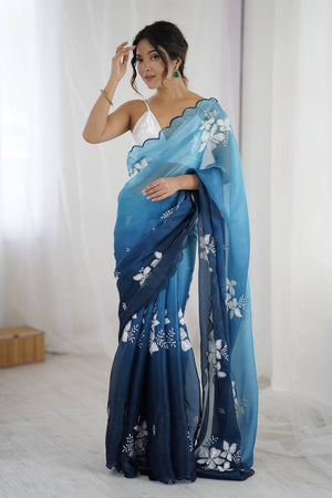 Blue Sequin with Embroidered Saree
