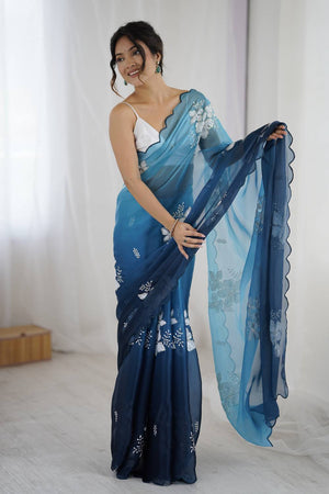 Blue Sequin with Embroidered Saree