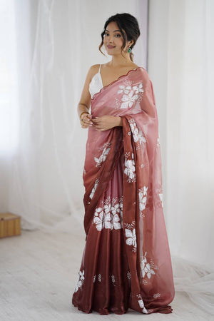 Brown Sequin with Embroidered Saree