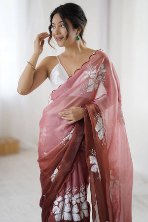 Brown Sequin with Embroidered Saree