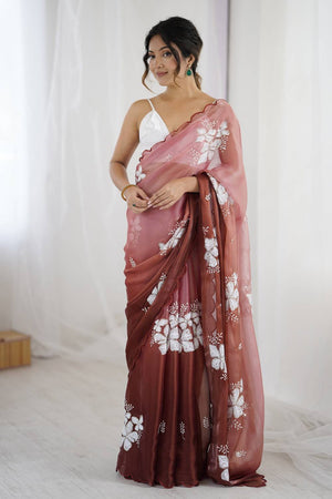 Brown Sequin with Embroidered Saree