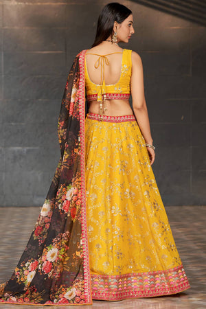 Yellow Sequin Georgette Lehenga