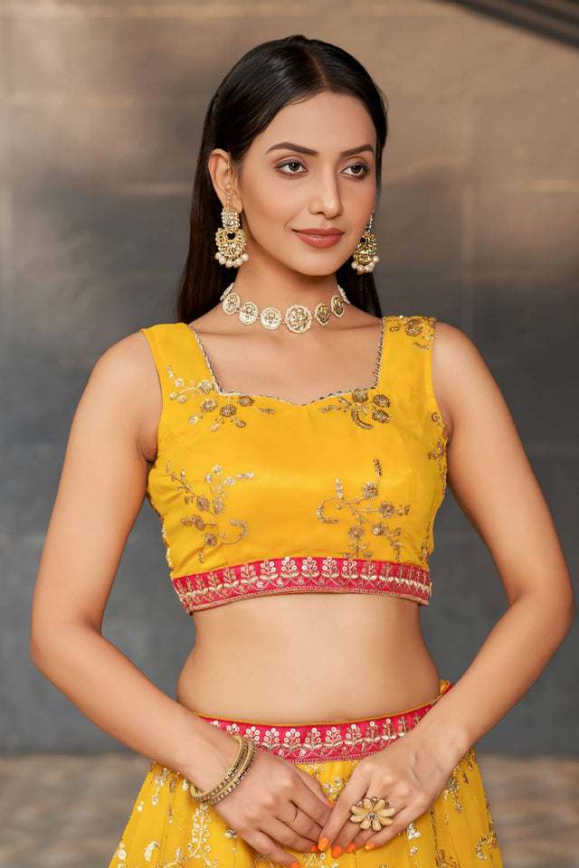 Yellow Sequin Georgette Lehenga