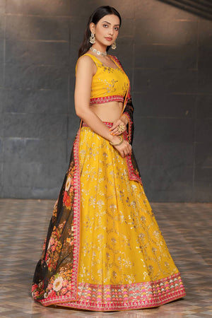 Yellow Sequin Georgette Lehenga