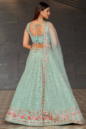 Sky Blue Sequin with Embroidered Georgette Lehenga