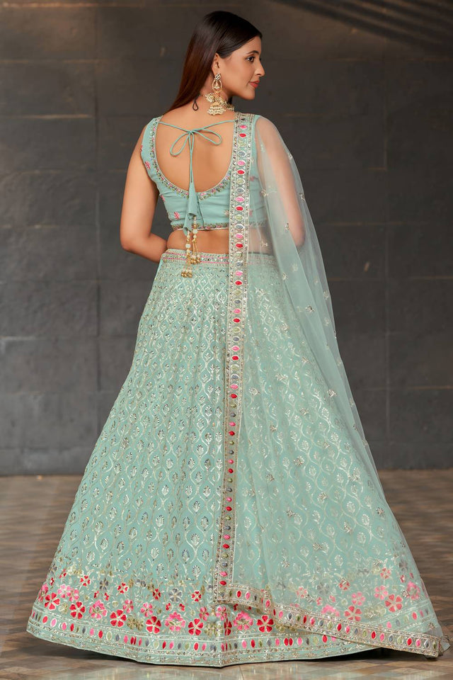 Sky Blue Sequin with Embroidered Georgette Lehenga