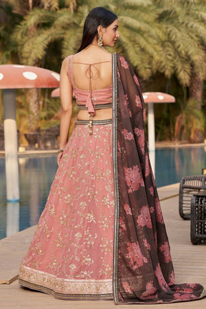Pink Sequin Georgette Lehenga