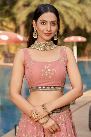 Pink Sequin Georgette Lehenga