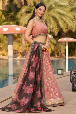Pink Sequin Georgette Lehenga