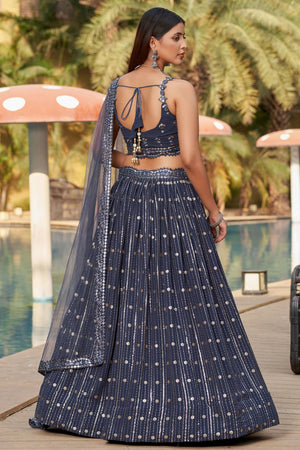 Grey Sequin with Embroidered Georgette Lehenga