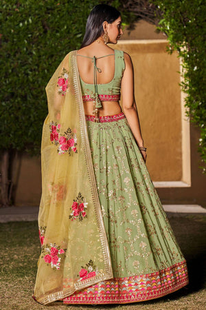 Green Sequin with Embroidered Georgette Lehenga