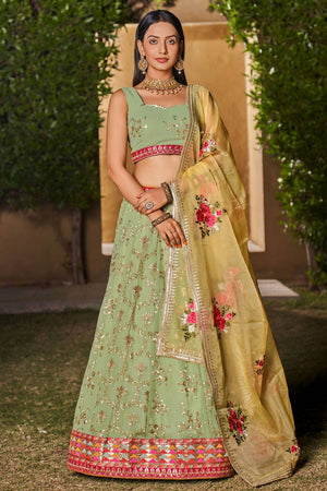 Green Sequin with Embroidered Georgette Lehenga