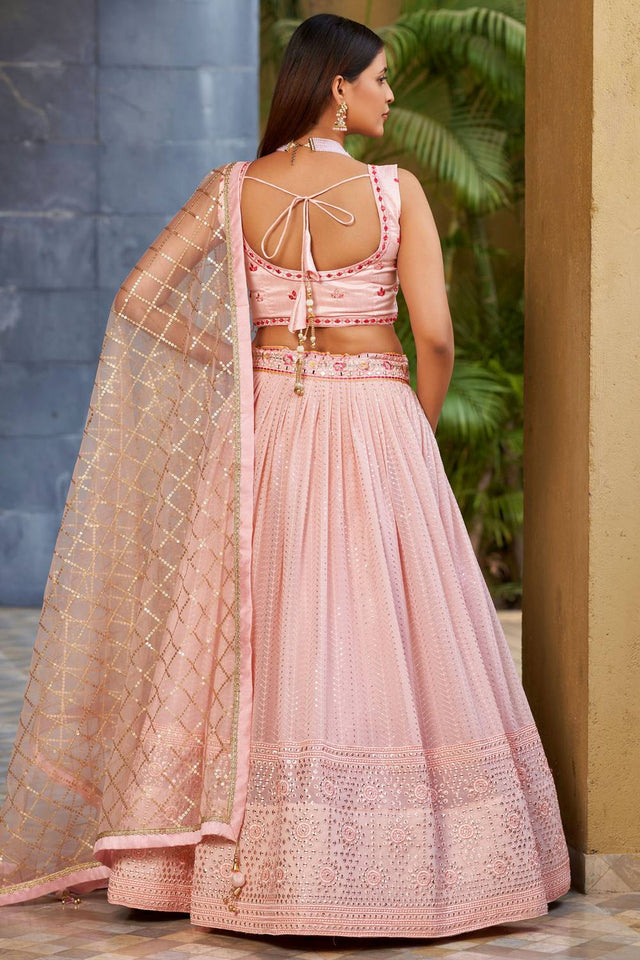 Pink Sequin with Embroidered Georgette Lehenga