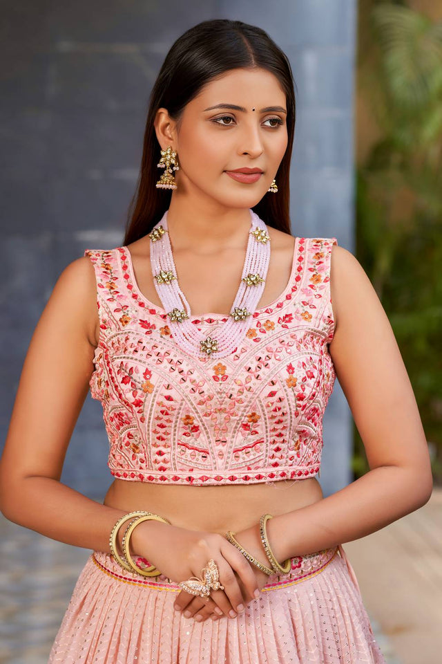 Pink Sequin with Embroidered Georgette Lehenga